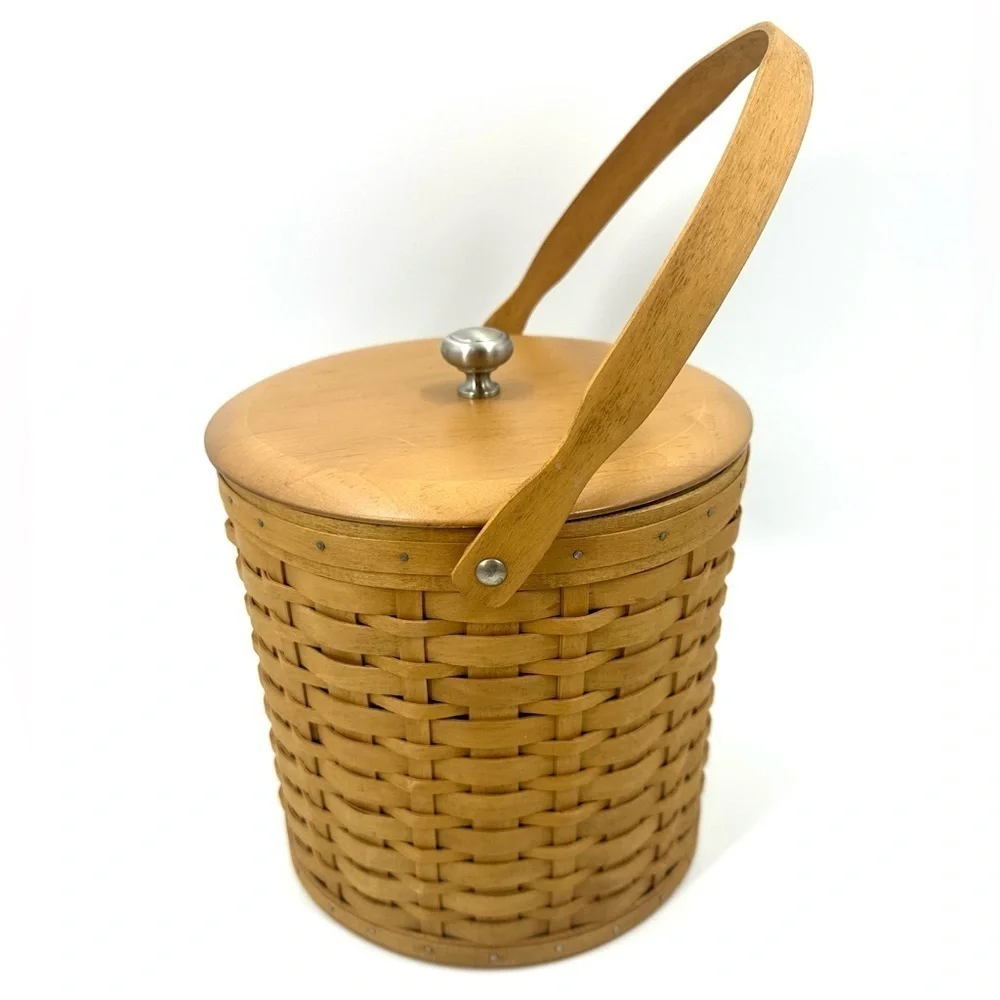Longaberger Basket Ice Bucket 2003 Insulated With Wood Lid Top Handle Vintage